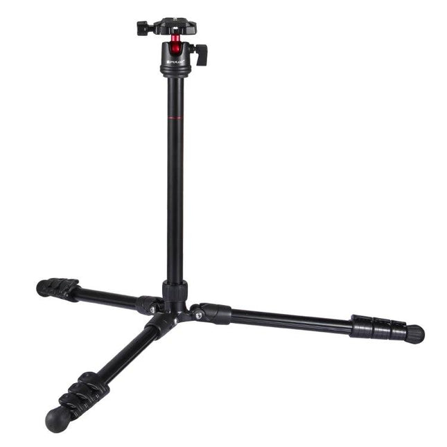 PULUZ Metal Tripod with Adjustable Height for Cameras set up low-angle on uneven surface for stable outdoor and indoor shooting