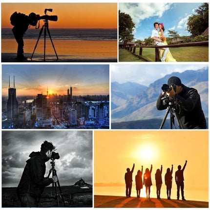 PULUZ Metal Tripod with Adjustable Height for Cameras shown in diverse shooting scenarios for stable outdoor and indoor photography
