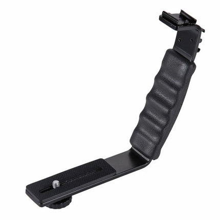 PULUZ L-Shape Handheld Grip with Cold Shoe Mounts for Cameras ergonomic aluminum grip with cold shoe for flash and camera mounting
