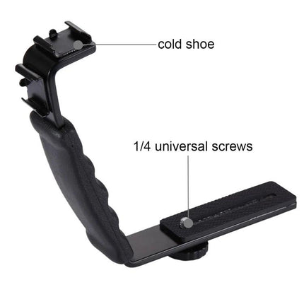 PULUZ L-Shape Handheld Grip with Cold Shoe Mounts for Cameras black aluminum grip with cold shoe and 1/4" screw