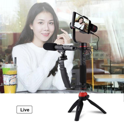 PULUZ L-Shape Handheld Grip with Cold Shoe Mounts for Cameras mounted with microphone and smartphone for vlog portrait shooting