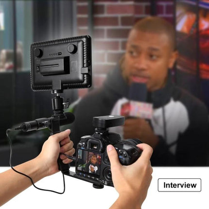 PULUZ L-Shape Handheld Grip with Cold Shoe Mounts for Cameras mounted on DSLR with LED light and microphone for interview shooting