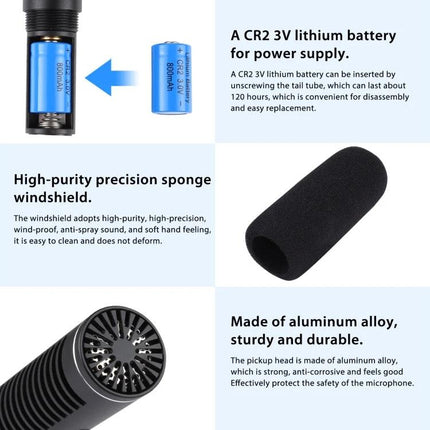 PULUZ Microphone for Everyday Video and Interview Recording - compact microphone with CR2 battery, foam windscreen and aluminum alloy body