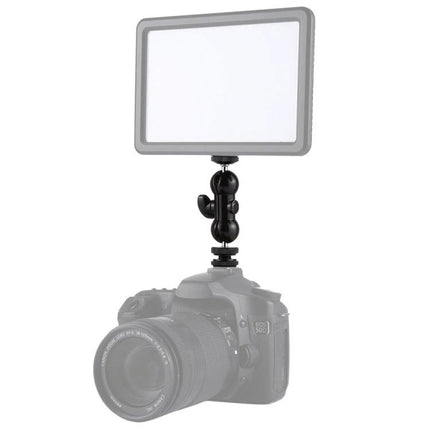 PULUZ Swivel Ball Head with Lock for Camera Tripods mounted between camera and LED light panel