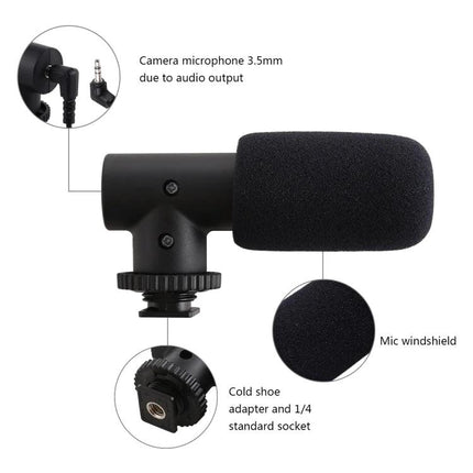 PULUZ Microphone for Everyday Video and Interview Recording compact on-camera mic with windscreen, cold shoe adapter and 3.5mm plug