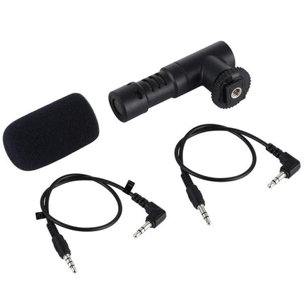 PULUZ Microphone for Everyday Video and Interview Recording - compact on-camera mic with foam windscreen and twin 3.5mm cables for smartphone and camera