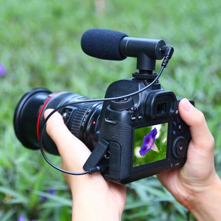 PULUZ Microphone for Everyday Video and Interview Recording mounted on DSLR for clear vlogging and field interview audio