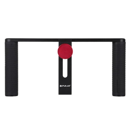 PULUZ Aluminum Smartphone Stabilizer for Vlogging and Filming handheld dual-grip rig with red adjustment knob and textured black handles