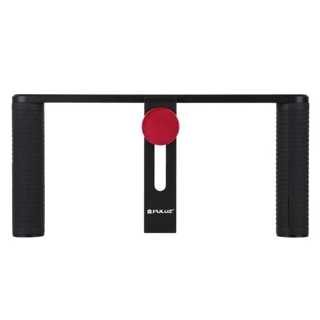 PULUZ Aluminum Smartphone Stabilizer for Vlogging and Filming handheld dual-grip rig with red adjustment knob and textured black handles