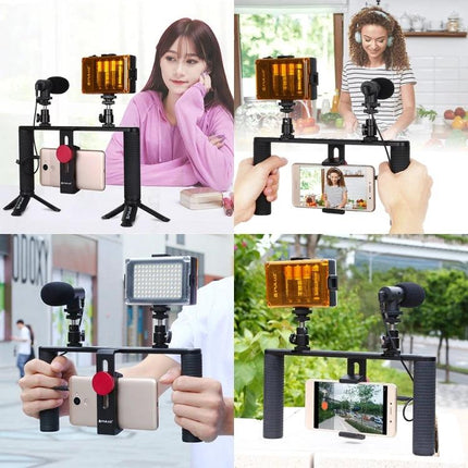 PULUZ Aluminum Smartphone Stabilizer for Vlogging and Filming handheld rig with microphone and LED for steady mobile video