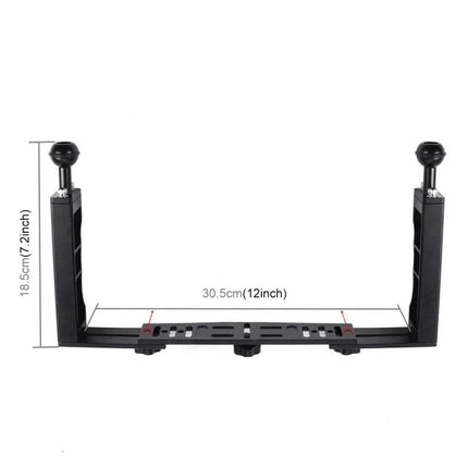 PULUZ Aluminum Tray Stabilizer for Underwater Camera Housings – black aluminum tray with dual handles and mounting slots (30.5cm/12in width)