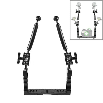 PULUZ Dual Handle Stabilizer for Underwater Cameras with dual handle tray, ball clamps and floating arms for steady underwater shots