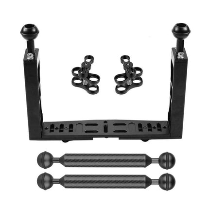 PULUZ Dual Handle Stabilizer for Underwater Cameras with dual handle tray, ball clamps and floating arms for steady underwater shots
