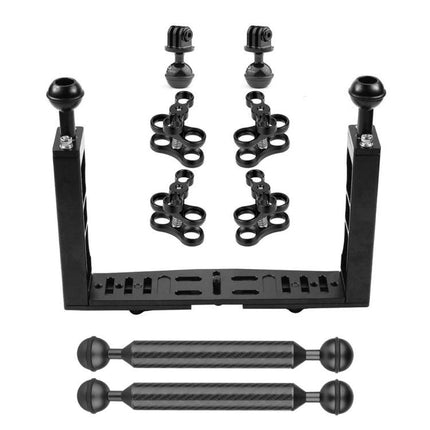 PULUZ Aluminum Dual Ball Clamp for Underwater Camera Accessories kit with tray, arms, ball heads and clamps for stable underwater mounting