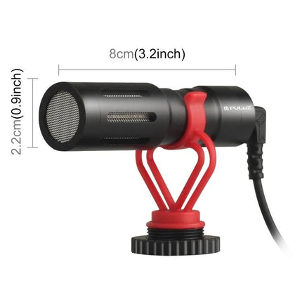 PULUZ Microphone for Everyday Video Recording on Devices compact shotgun mic with red shock mount and 3.2in length for smartphones and cameras