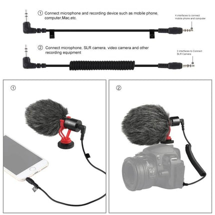 PULUZ Microphone for Everyday Video Recording on Devices mounted on camera or smartphone with windscreen and coiled cable