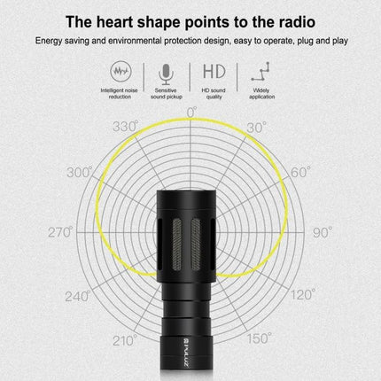 PULUZ Microphone for Everyday Video Recording on Devices showing cardioid pickup pattern and shock mount to reduce wind and vibration noise