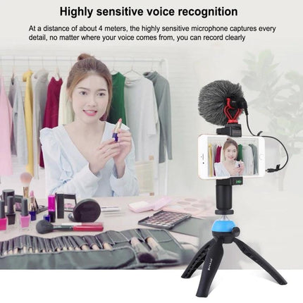 PULUZ Microphone for Everyday Video Recording on Devices mounted on smartphone tripod for clearer vlogs and reduced wind noise