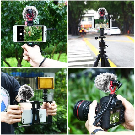 PULUZ Microphone for Everyday Video Recording on Devices mounted on smartphone and camera with wind muff and shock mount for clearer vlogs and outdoor footage