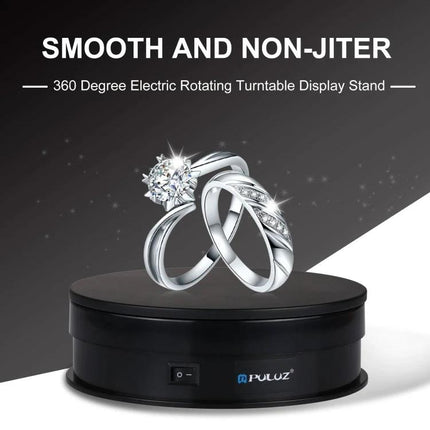 PULUZ 15cm Electric Rotating Display Turntable for Photography rotating black display stand showcasing rings for product photography