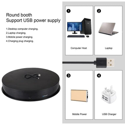 PULUZ 30cm Electric Rotating Display Turntable for Product Photography black USB powered rotating display with cable and compatible power sources