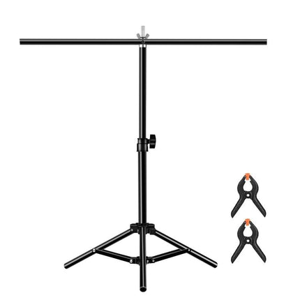 T-Shape Adjustable Background Support Stand for Photo Studios portable black metal stand with crossbar and clamps for backdrops
