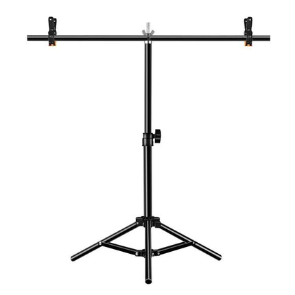 T-Shape Adjustable Background Support Stand for Photo Studios, black adjustable tripod with crossbar and clips for hanging backdrops