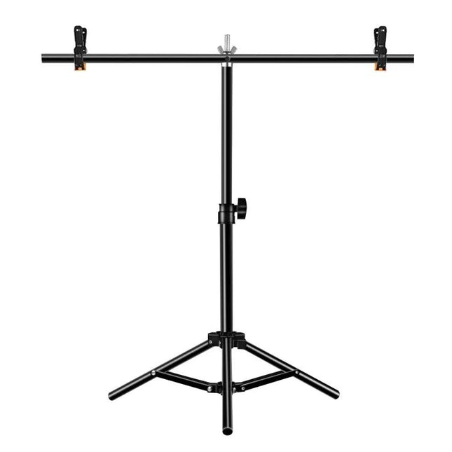 T-Shape Adjustable Background Support Stand for Photo Studios, black adjustable tripod with crossbar and clips for hanging backdrops