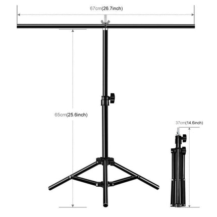 T-Shape Adjustable Background Support Stand for Photo Studios, adjustable height 67cm crossbar, tripod base for backdrops
