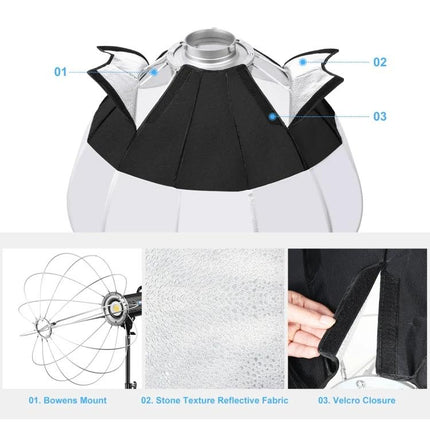 PULUZ 65cm Foldable Lantern Softbox Light Diffuser for Photography showing Bowens mount, reflective fabric and Velcro closures