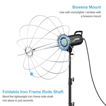 PULUZ 65cm Foldable Lantern Softbox Light Diffuser for Photography mounted on Bowens strobe with foldable iron frame rods