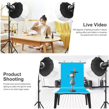 PULUZ 65cm Foldable Lantern Softbox Light Diffuser for Photography set up with dual lights for live video and product shooting