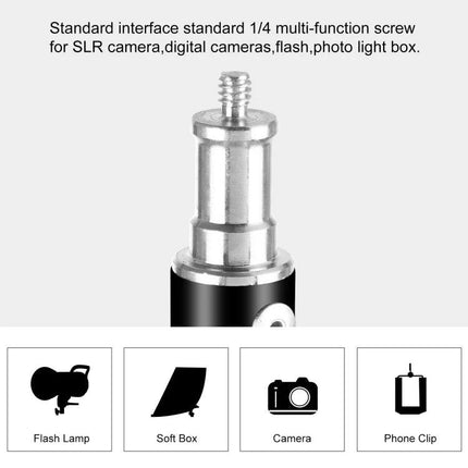 PULUZ Foldable 2.8m Tripod Light Holder for Photography Video – close-up of 1/4" multi-function screw mount for flash, softbox, camera and phone clip