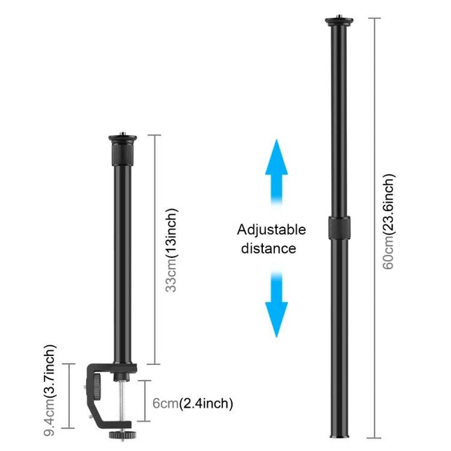 PULUZ Adjustable C Clamp for Light Stand Mounting and Organization securing ring lights and cameras with adjustable 33–60cm extension for home office or studio setups
