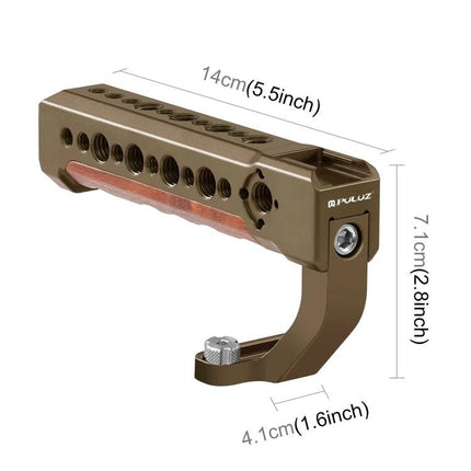 PULUZ Wooden Top Handle for Mirrorless Cameras with Cold Shoe Mount ergonomic wood grip and multiple accessory threaded holes