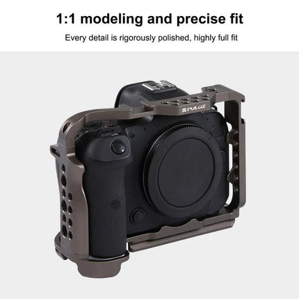 PULUZ Aluminum Camera Cage for Canon EOS Video Stabilization - CNC aluminum cage shown on Canon EOS body with multiple accessory mounts