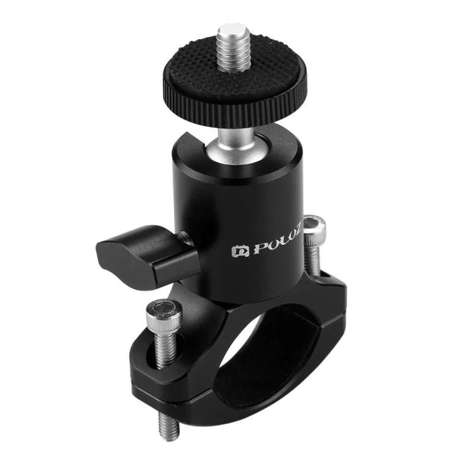 Aluminum Mount for Recording Bike Rides with Action Cameras - black aluminum handlebar clamp with adjustable ball head