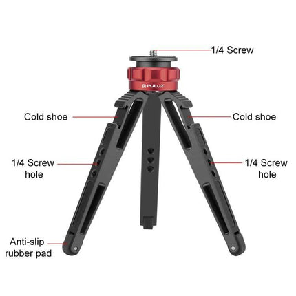PULUZ Desktop Tripod for Vlogging and Camera Stability compact aluminum desktop tripod with cold shoe mounts and anti-slip rubber pads