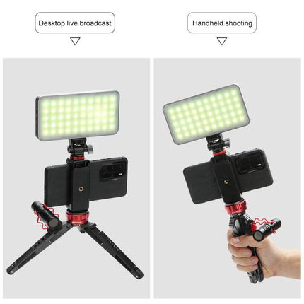 PULUZ Desktop Tripod for Vlogging and Camera Stability with LED light and smartphone mounted for desktop live broadcast or handheld shooting