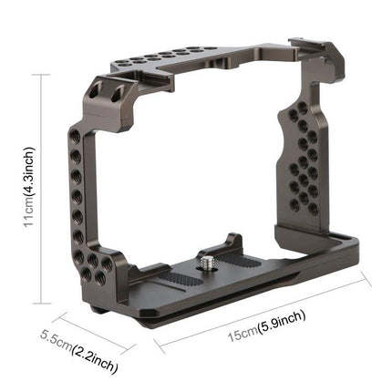 PULUZ Camera Cage Stabilizer for Sony A7 Series Cameras — CNC‑machined aluminum camera cage with multiple accessory mounting holes
