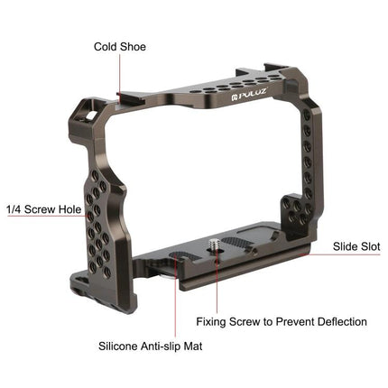 PULUZ Camera Cage Stabilizer for Sony A7 Series Cameras with cold shoe, 1/4 screw holes, silicone anti-slip mat and fixing screw