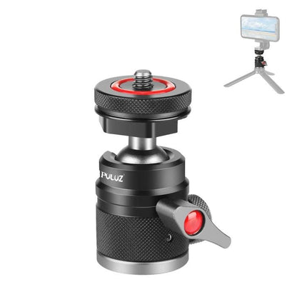 PULUZ Aluminum Alloy Ball Head Tripod Mount with Cold Shoe Base, compact black ball head for cameras and smartphone tripod setups