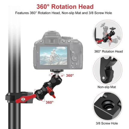 PULUZ Crab Pliers Clamp with Ball Mount for Photography Accessories clamped to pole with 360° rotation head, non-slip mat and 3/8 screw hole