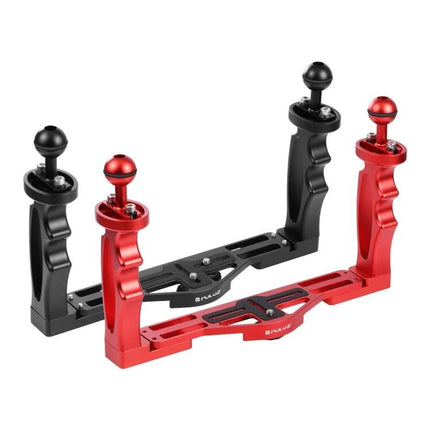 PULUZ Dual Handle Aluminum Tray for Underwater Photography, red and black dual-handle tray with ball mounts for lights and strobes