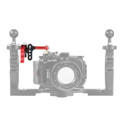 PULUZ Underwater Shutter Release Trigger Extension Adapter mounted on underwater camera tray for easy remote shooting