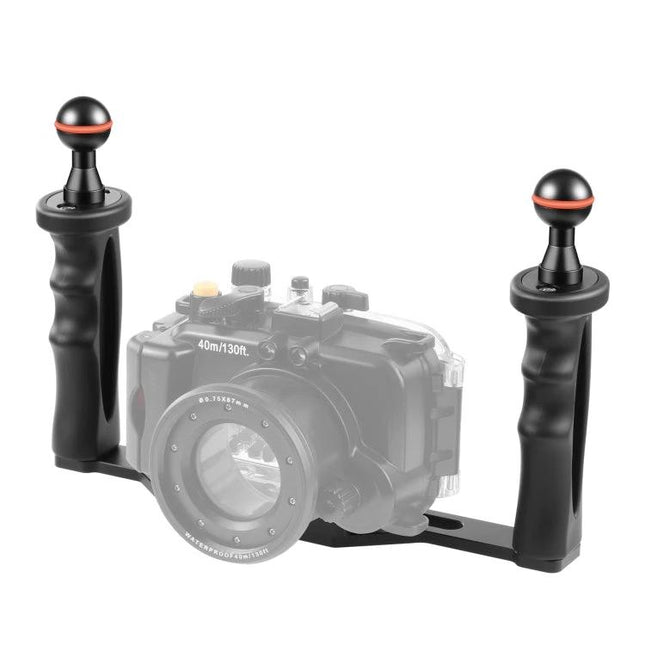 PULUZ Dual Handles Aluminum Alloy Tray for Underwater Cameras with dual grips and 1/4-inch screws, aluminum alloy stabilizing base for lights and accessories
