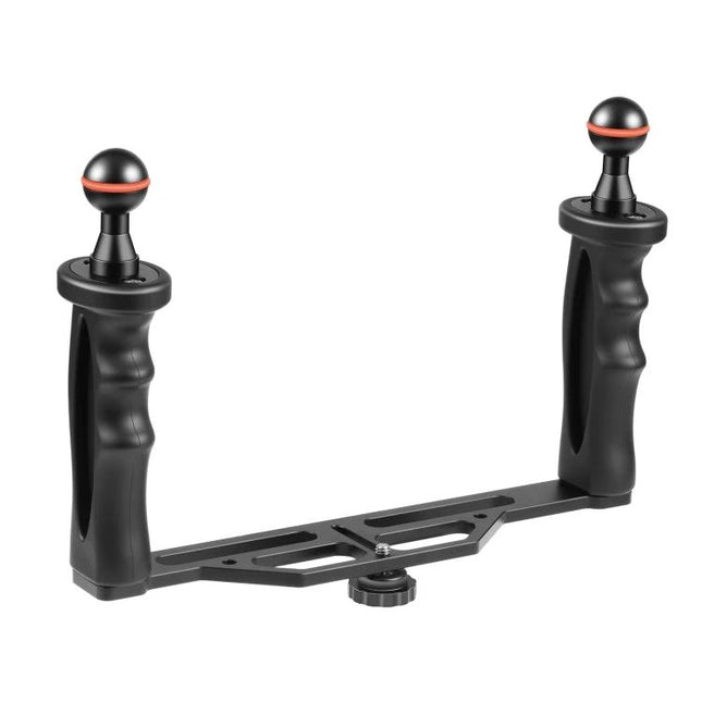 PULUZ Dual Handles Aluminum Alloy Tray for Underwater Cameras with dual grips and 1/4-inch screws for attaching lights and accessories