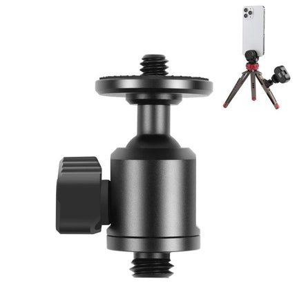 PULUZ Tripod Ball Head Adapter with Knob for Camera Adjustment mounted on compact tripod holding smartphone for stable outdoor and travel shots