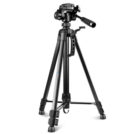 PULUZ Adjustable Aluminum Selfie Tripod with Height Extension shown extended with 3-section legs, pan handle and quick-release head for travel and vlogging