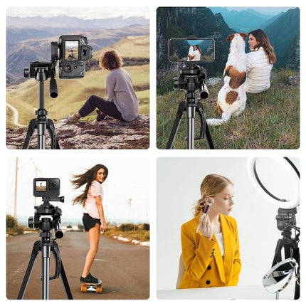 PULUZ Adjustable Aluminum Selfie Tripod with Height Extension set up for travel vlogging and stable phone or camera shots